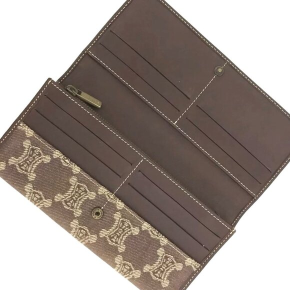CELINE: Brown Monogram Macadam & Leather Long Bifold Wallet #1267 - Picture 6 of 8